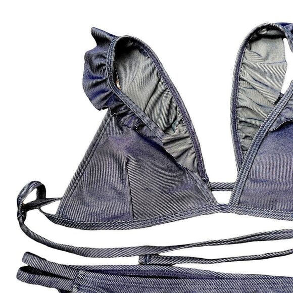 sand castle Navy Solid Ruffle Bikini Set Size Large - Picture 4 of 14